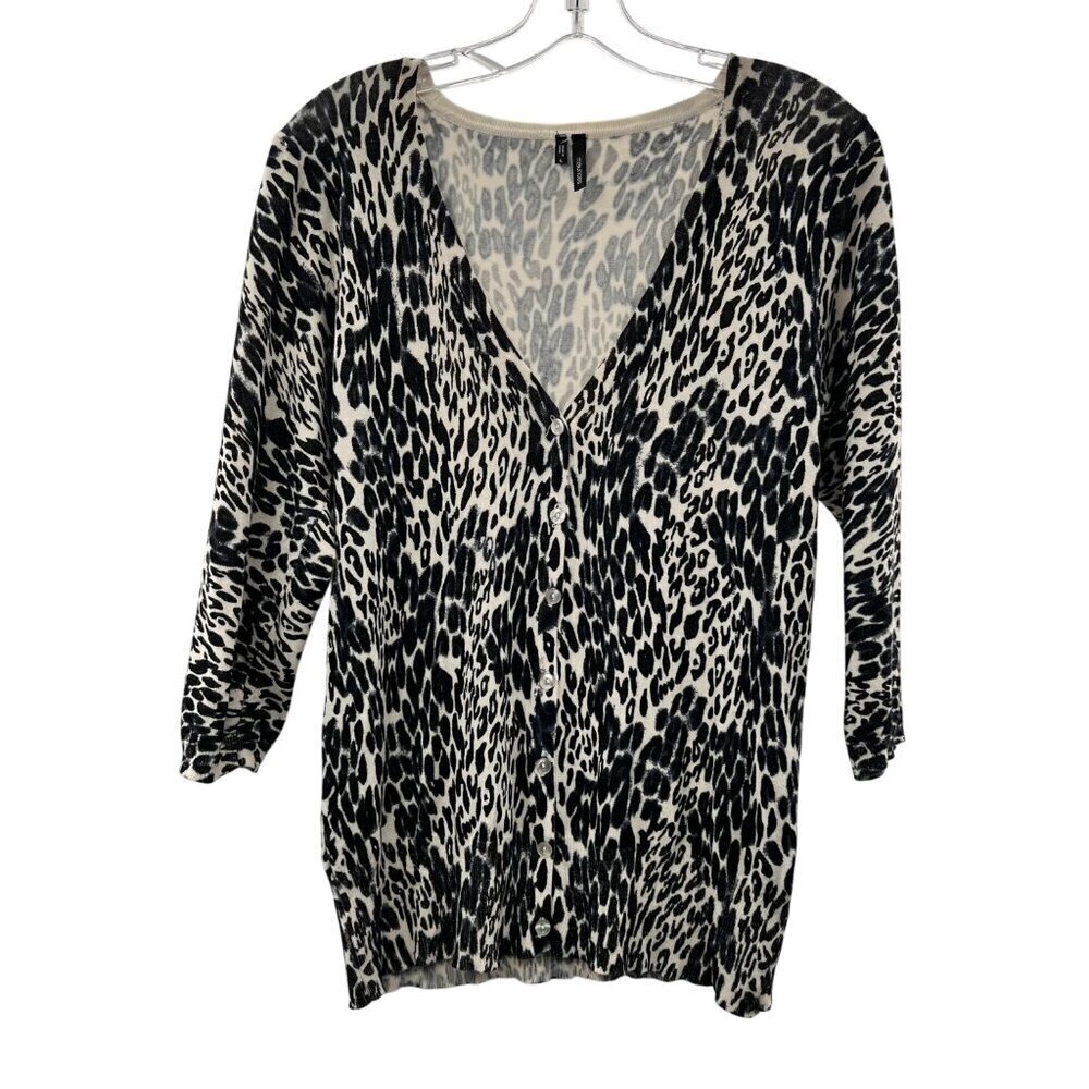 Maurices Women's 3/4 Sleeve Animal Print V-Neck Cardigan Blue/Ivory Size Large
